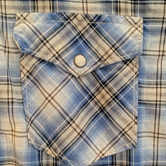 AEO Blue/White/Beige Snap Button Down Shirt - Picture 3 of 6